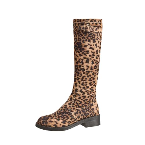 lozssnigzi Cowboystiefel Damen Wildleder Kniehohe Stiefel Mit Spitze Zehenpartie Blockabsatz und Schnallen Westernstiefel Retro Knee High Damenstiefel Elegant Bequem hoch Boots von lozssnigzi