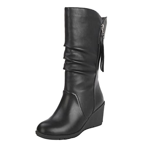 lozssnigzi Damen Stiefel Mit Absatz Lederstiefel Für Dicke Waden Mit Weitem Schaft Reitstiefel Leder Braun Winterstiefel Gefüttert Stiefeletten Kniehohe Weitschaftstiefel Stiefel Langschaftstiefel von lozssnigzi