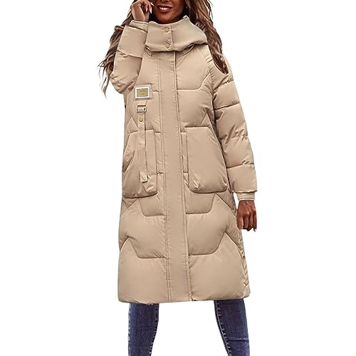 lozssnigzi Daunenmantel Damen Wasserdicht Mode Steppmantel mit Abnehmbare Kapuze Bequeme Steppjacke Mantel Winddicht Wintermantel Coat Daunenmantel mit Taschen Wintermantel Einfarbig Puffermantel von lozssnigzi