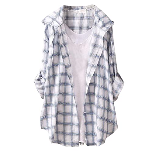 lozssnigzi Karohemd Damen Rot Weiß -Oversize Bluse Damen Leicht Und Luftig Longshirt Sommer Strandbluse Elegant Hemdbluse Lässig Karohemd Langarm Longbluse Bunte Leinenhemd von lozssnigzi