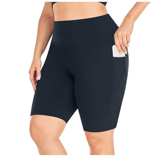 lozssnigzi Kurze Hose Damen, Bequem High Waist kurz Leggings Laufhose Blickdicht Radhose Mit Tasche Laufshorts Sommer Slim Fit Radlerhose Yoga Gym Sport Shorts, Navy, 3XL von lozssnigzi