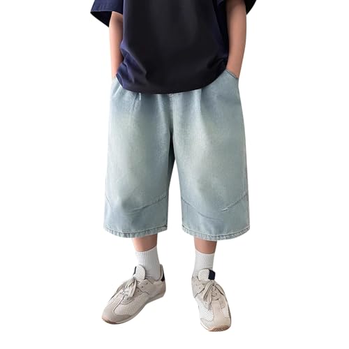 lozssnigzi Kurze Hosen Jungen, Casual Weit Kurze Hose Mit Taschen Mode Jeans Shorts Mit Gummibund Y2k Baggy Jeanshorts Sommer Bermuda Jeanshosen Vintage Sport Denimhose von lozssnigzi