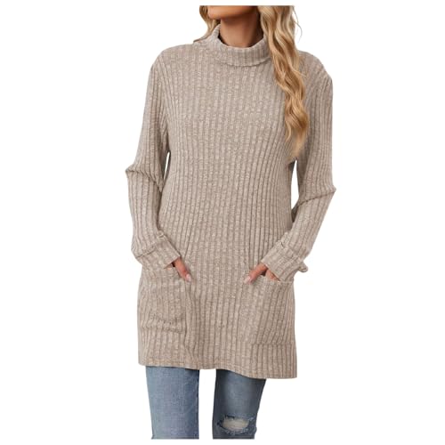 lozssnigzi Longpullover für Damen Pulli Long Sleeve Oberteile Rundhals Langarmshirt Langarm Strickpullover Oversize Longpullover Elegant Pullover Herbst Tunika Tops Winterpullover Sweatshirt von lozssnigzi