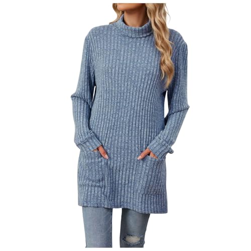 lozssnigzi Longpullover für Damen Pulli Long Sleeve Oberteile Rundhals Langarmshirt Langarm Strickpullover Oversize Longpullover Elegant Pullover Herbst Tunika Tops Winterpullover Sweatshirt von lozssnigzi