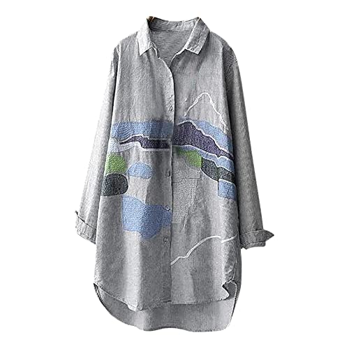 Oversize Bluse Damen Leicht Und Luftig Longshirt Sommer Strandbluse Elegant Hemdbluse Lässig Karohemd Langarm Longbluse Bunte Leinenhemd von lozssnigzi