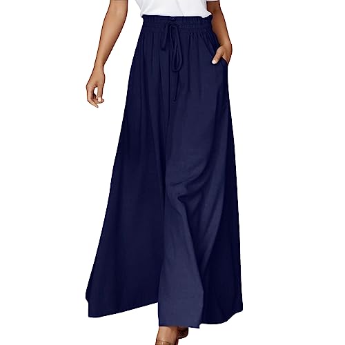 lozssnigzi Palazzo Hose Damen, Boho Freizeit Palazzo Hose Weite Strandhose Chiffon Sommer Wickelhose Elegant Hosenrock Leichte Plissee Hose Luftige Sommerhose von lozssnigzi