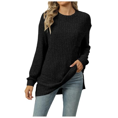 lozssnigzi Pullover Damen Lässig Langarmshirt Weich Longpullover Rundhals Pulli Elegant Pullover Herbst Strickpullover Winter Oberteile Mode Winterpullover Sweatshirt Strickpulli von lozssnigzi