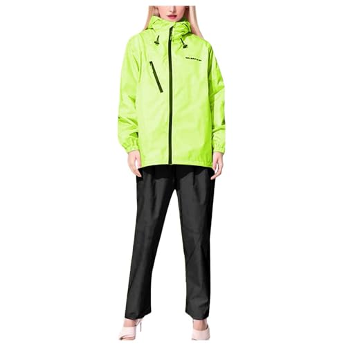 lozssnigzi Regenkombi Motorrad Damen, Leichte Atmungsaktiv Wasserdicht Regenanzug Mit Kapuze Regenkleidung 2 Teilig Dünne Regenkombi Regenjacke Regenhose für Fahrrad Motorrad Wandern, Grün, 3XL von lozssnigzi