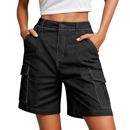 lozssnigzi Short Damen, Schnelltrocken Wandershorts Zip Off Cargo Shorts Outdoor Bequeme Atmungsaktiv Arbeitsshorts Sommer Knielang Arbeitshose Mit Mehrfach-Taschen Kurze Hose, Schwarz, L von lozssnigzi