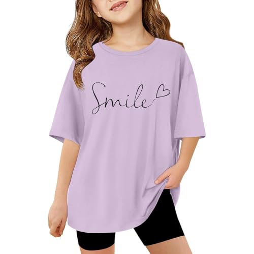 lozssnigzi Sport Tshirt Mädchen, Mode Lässige Kurzarm Blusen Lang Mit Aufdruck Tops Baumwolle Tshirt Sommer Oversize Oberteil Rundhals Sportshirt von lozssnigzi