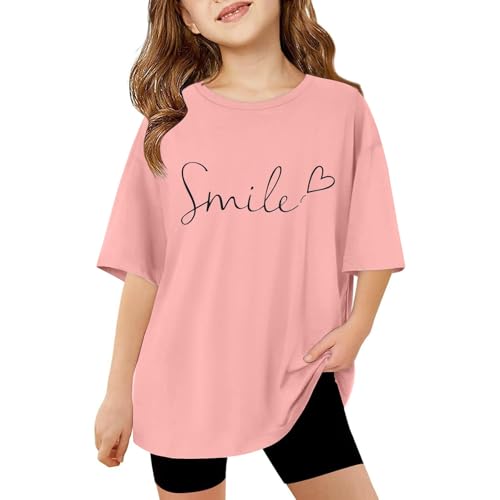 lozssnigzi Sport Tshirt Mädchen, Mode Lässige Kurzarm Blusen Lang Mit Aufdruck Tops Baumwolle Tshirt Sommer Oversize Oberteil Rundhals Sportshirt von lozssnigzi