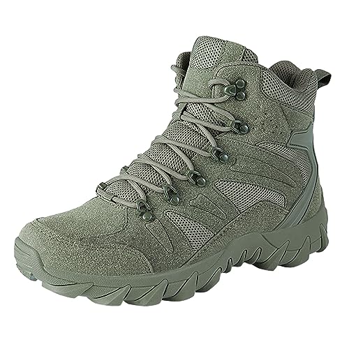 lozssnigzi Stiefeletten Herren, Halbhoch Taktische Stiefel Wasserdicht Kampfstiefel Mit Reißverschluss Atmungsaktive Einsatzstiefel Outdoor Military Boots Wanderschuhe Bergstiefel, Grün, 41 von lozssnigzi