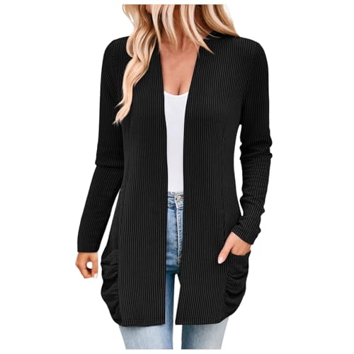 lozssnigzi Strick Cardigan Damen Lang Locker Drapiert Dünn Freizeitjacke Weich Mit Taschen Herbst Strickjacke Basic Cardigan Modisch Und Vielseitig Strickmantel Offene Vorderseite Leichte Outwear von lozssnigzi