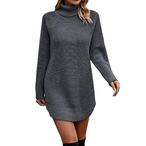 lozssnigzi Strickkleid Damen Lose Rollkragen Strickpullover Mittellang Warm Pulloverkleid Langarm Herbstkleid Elegant Sweatkleid Mode Winterkleid Casual Strickkleid Outfit Herbst Dress von lozssnigzi