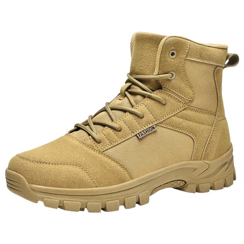 lozssnigzi Trekkingschuhe Herren, Trekkingschuhe Herren Halbhoch Wasserdicht Wanderschuhe Outdoor Leichte Kampfstiefel Atmungsaktiv Wanderstiefel Leder Outdoorschuhe Hiking Boots, Gelb, 43 von lozssnigzi