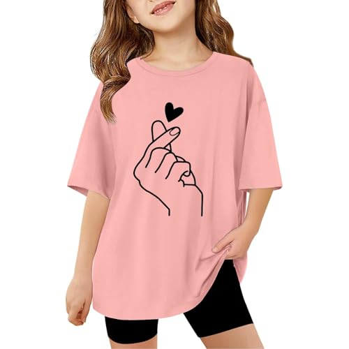 lozssnigzi Tshirt Mädchen 140, Sommer Rundhals Oberteil Lang Baggy Blusen Mode Baumwolle Tops Oversize Tshirt mit Aufdruck Kurzarm Sportshirt von lozssnigzi