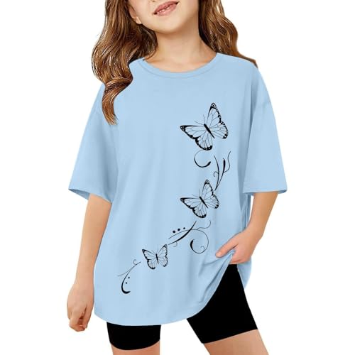lozssnigzi Tshirt Mädchen 152, Mode Lässige Kurzarm Blusen Lang Mit Aufdruck Tops Baumwolle Tshirt Sommer Oversize Oberteil Rundhals Sportshirt von lozssnigzi