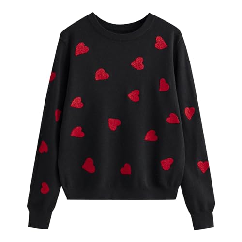 lozssnigzi Weihnachtspulli Damen Grobmaschig Weihnachtspulli Niedliche Casual Pulli Rundhals Langarm Feinstrickpullover Winter Pullover mit Herzen Strickpulli Outwear Oversize Strickpullover Tops von lozssnigzi