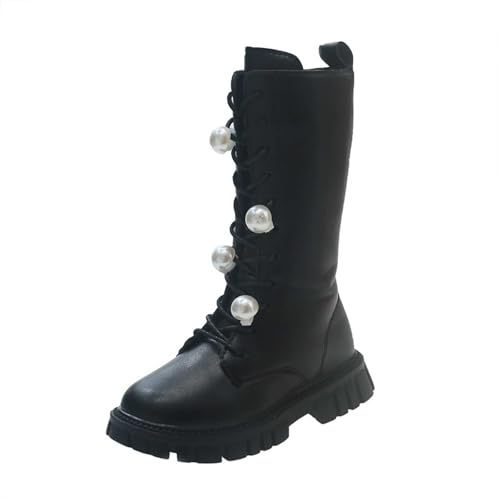 lozssnigzi Winterstiefel Mädchen, Halbhoch Plateau Schnürboots mit Seitlichem Reißverschluss Herbst Winter Bequeme Weiche Sohle Winterstiefel Kinder Kniehohe Reitstiefel Schneestiefel, Schwarz, 36 von lozssnigzi