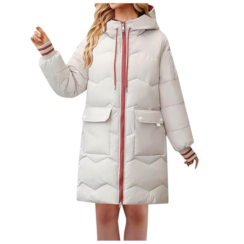 lozssnigzi wintermantel-damen,Wintermantel Damen Warm,Casual Thermomantel Lang Steppmantel mit Kapuze Outdoor Reitmantel Leicht Lose Winterparka Elegant Warm Daunenmantel Daunenjacke Winter Coat von lozssnigzi
