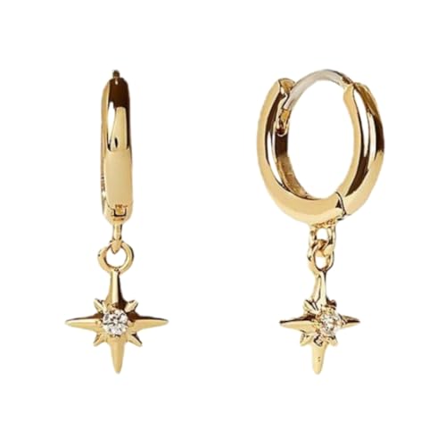 Fairy Grunge Chunky Gold Grunge Star Ohrringe - Leichte Punk Geometrische Clip-Ons für Frauen, Kupfer, Kein Edelstein von lqzb