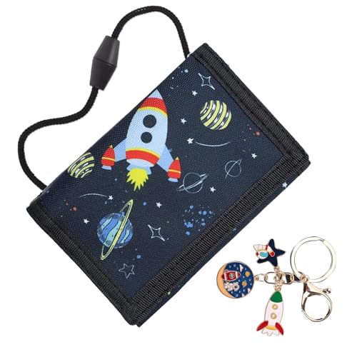 lrgnixs Geldbeutel Kinder,Weltraum Motiv Portemonnaie Kinder,Portmonee Kin-der mit SchlüSselanhäNger,Brustbeutel Kinders für MüNzen Karten Scheine,GeldböRse Kinders Jungen MäDchen Geschenke von lrgnixs