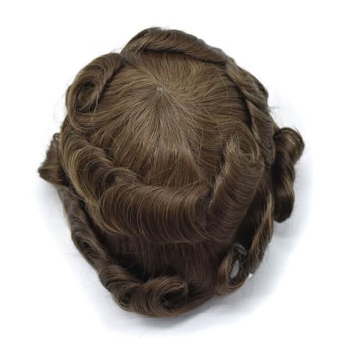 0,06-0,08 dünne Haut Basis Männer Perücke 4# Braun Menschliches Haar Toupet Männliche Kapillare Prothese Parrucca(6x8) von lskdnrufh