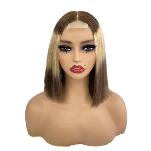 10 Zoll Bob Perücke Echthaar 2x6 Lace Front Perücken Echthaar 250 Dichte for schwarze Frauen Haar Extensions(Brown Highlight) von lskdnrufh