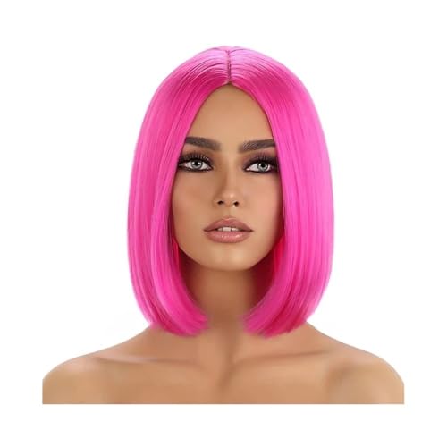 10 Zoll Hot Pink Perücken for Frauen Bob Kurze Glatte Magenta Perücke Synthetische Hitzebeständige Cosplay Kostüm Party Perücken 130 Dichte Haar Extensions von lskdnrufh