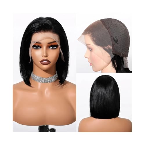 10-Zoll-Spitzenperücken aus Echthaar for Frauen, kurze, gerade Spitzenfrontperücken, Bob-Perücken, Remy-Haarperücke for Cosplay-Partys Haar Extensions(Black) von lskdnrufh