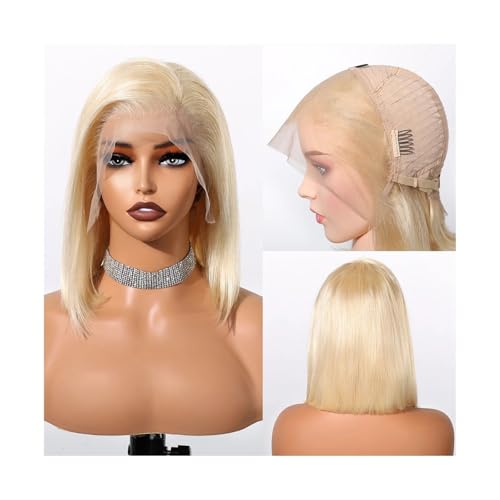 10-Zoll-Spitzenperücken aus Echthaar for Frauen, kurze, gerade Spitzenfrontperücken, Bob-Perücken, Remy-Haarperücke for Cosplay-Partys Haar Extensions(Blonde) von lskdnrufh