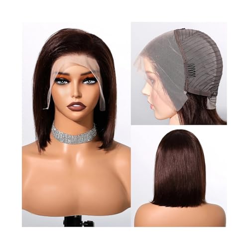 10-Zoll-Spitzenperücken aus Echthaar for Frauen, kurze, gerade Spitzenfrontperücken, Bob-Perücken, Remy-Haarperücke for Cosplay-Partys Haar Extensions(Brown) von lskdnrufh