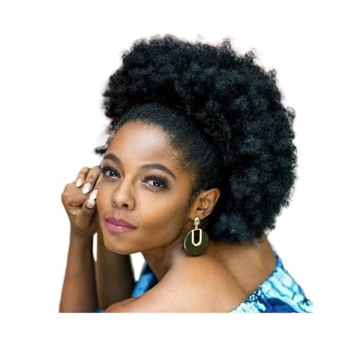 10 Zoll synthetische große Afro-Puff-Kordelzug-Pferdeschwanz-Verlängerungen for schwarze Frauen verworrenes lockiges Haar Dutt Pferdeschwanz-Perücken Haar Extensions(Natural black) von lskdnrufh