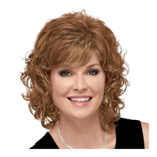 12 Zoll Damen Kunsthaarperücken, kurz, lockig, mit Pony, schulterlange Perücke Haar Extensions(Drak blonde) von lskdnrufh