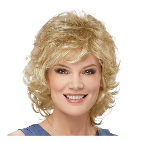 12 Zoll Damen Kunsthaarperücken, kurz, lockig, mit Pony, schulterlange Perücke Haar Extensions(Light blonde) von lskdnrufh
