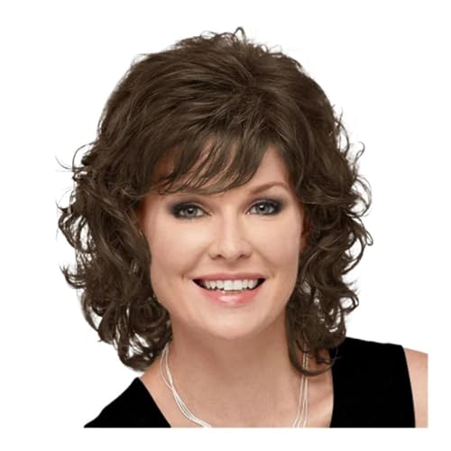 12 Zoll Damen Kunsthaarperücken, kurz, lockig, mit Pony, schulterlange Perücke Haar Extensions(Silvery) von lskdnrufh