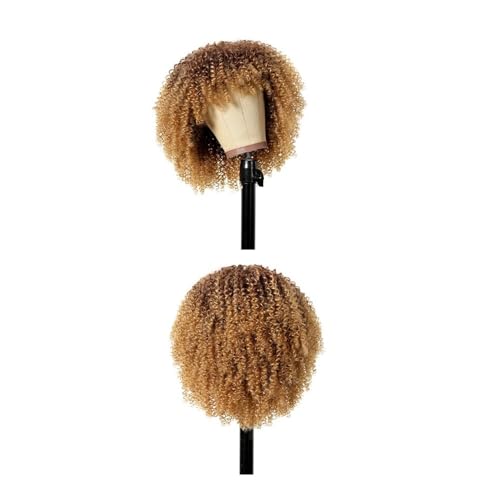 12 Zoll kurze lockige Afro-Perücke mit Pony for schwarze Frauen, verworrene lockige Haarperücke, Afro-Synthetik-Vollperücken Haar Extensions(Light blonde) von lskdnrufh