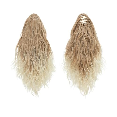 13 Zoll Pferdeschwanzverlängerung, flauschiges, synthetisches, lockiges, gewelltes Pferdeschwanz-Haarteil mit Krallenclips for Frauen Täglicher Gebrauch(Gloden Blonde and Beach Blonde Tips) von lskdnrufh