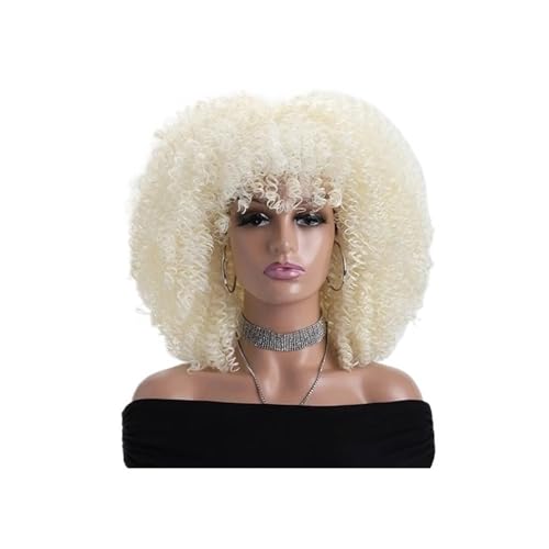 16 Zoll Afro Kinky Curly Perücken for schwarze Frauen Natürlich aussehende kurze Perücke mit Pony Keine Lace Front Synthetisches Haar for den täglichen Gebrauch Haar Extensions(Pale Gold) von lskdnrufh