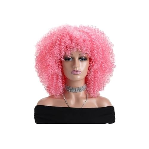 16 Zoll Afro Kinky Curly Perücken for schwarze Frauen Natürlich aussehende kurze Perücke mit Pony Keine Lace Front Synthetisches Haar for den täglichen Gebrauch Haar Extensions(Pink) von lskdnrufh