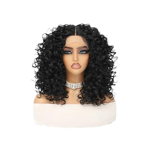 16“ kurze Afro verworrene lockige Perücke 13x4x1 Zoll synthetische Lace Front Perücken for Frauen Haar Extensions(Black) von lskdnrufh