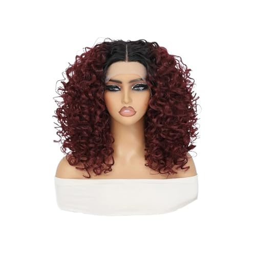 16“ kurze Afro verworrene lockige Perücke 13x4x1 Zoll synthetische Lace Front Perücken for Frauen Haar Extensions(Wine red) von lskdnrufh