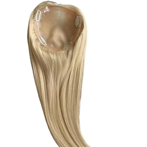 18 Zoll Remy Echthaar-Topper blond 6x6 Seidenbasis Spitze Clips im Haar Handgebunden Monofilament PU Damen Haar Extensions von lskdnrufh