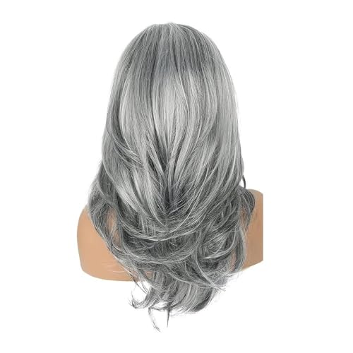 20 Zoll Geschichtete Graue Perücken For Frauen, Gewellte Perücke, Natürlich Aussehende Haarersatzperücken, Kunsthaarperücke For Den Täglichen Partygebrauch Haar Extensions von lskdnrufh