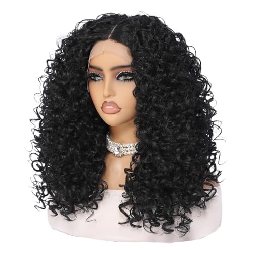 20 Zoll lockige synthetische Lace Front Perücke for Frauen schwarz T Teil 13 x 4,5 x 1 Lace Frontal Perücke Haar Extensions(Black) von lskdnrufh