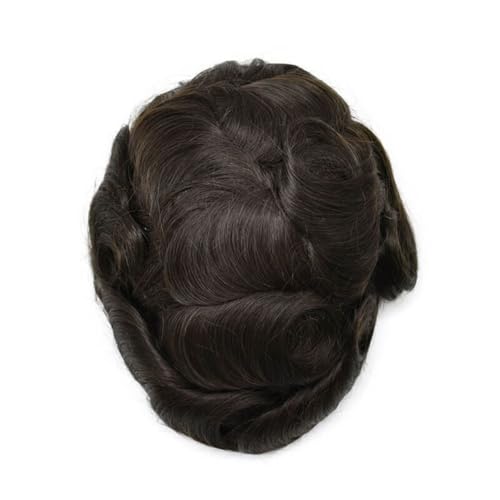 20 mm PU-Haut um Echthaar, männliche Haarprothese, lockiges Toupet for Männer, Mono-Oberteil Parrucca(#2,5x7) von lskdnrufh