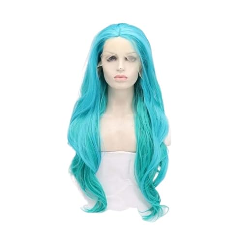24 Zoll blaugrüne synthetische Lace-Front-Perücken for Frauen, gemischte Haarfarbe, hitzebeständige Faser, lange, natürlich gewellte Perücken, Cosplay Haar Extensions 24 Zoll blaugrüne synthetische Lace-Front-Perücken for Frauen, gemischte Haarfarbe, hitzebeständige Faser, lange, natürlich gewellte Perücken, Cosplay Haar Extensions von lskdnrufh