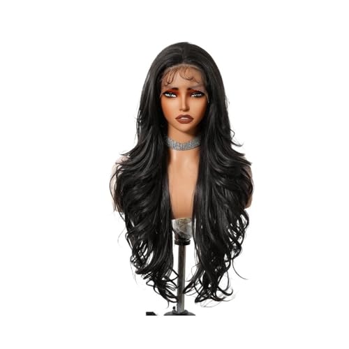 24 Zoll langes Schichthaar 13x4 Lace Front Perücken for Frauen Tägliches Cosplay Body Wave Synthetische Perücke Haar Extensions(Black) von lskdnrufh