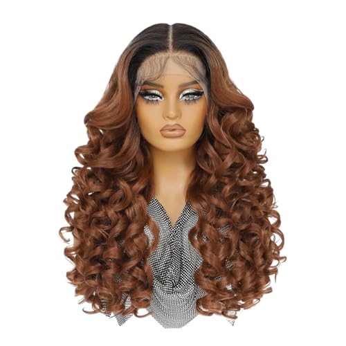 24 Zoll synthetische Lace-Front-Perücke, 13 x 6 lockige, vorgezupfte HD-Spitzenperücken ohne Klebstoff for Frauen, natürlicher täglicher Gebrauch Haar Extensions(Dark blonde) von lskdnrufh