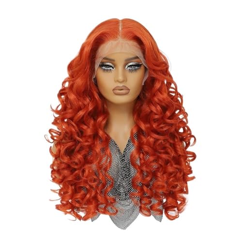 24 Zoll synthetische Lace-Front-Perücke, 13 x 6 lockige, vorgezupfte HD-Spitzenperücken ohne Klebstoff for Frauen, natürlicher täglicher Gebrauch Haar Extensions(Orange) von lskdnrufh